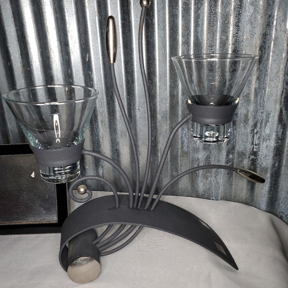 Vintage Black Metal Art Candle Holder & Black Enameled Frame - Picture 4 of 16